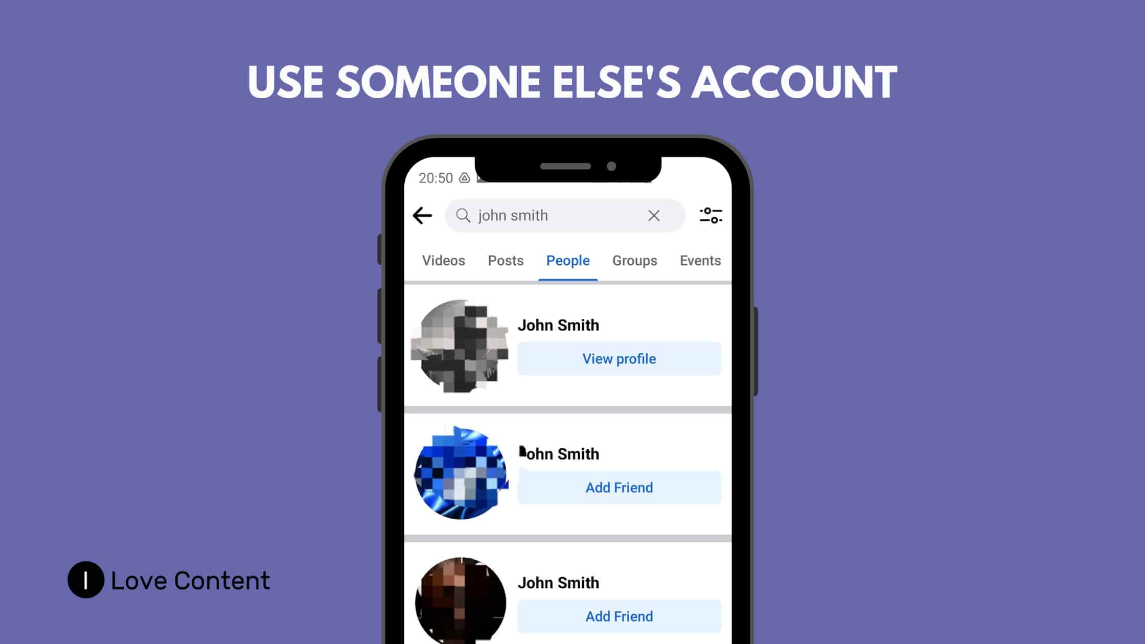 Facebook search by name without account - Use someone else's account